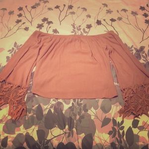 Pink off the shoulder long sleeve blouse